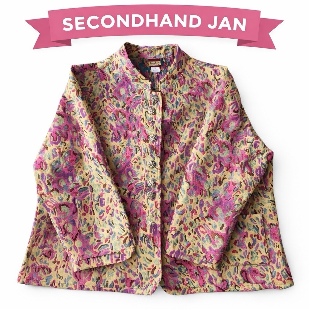 Vintage 80s Tudor Court Abstract Animal Print Jacket XL Colorful Statement Retro